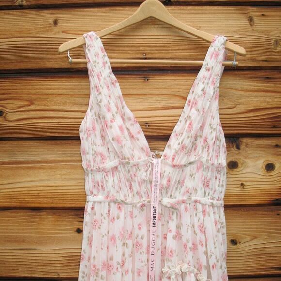 MAC DUGGAL  White Multicolor Floral Print Sleeveless Ruffled High-Low Gown - Picture 7 of 13